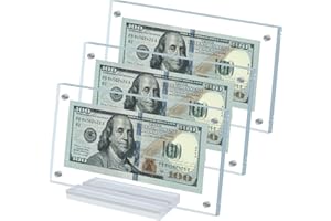 LONCHDAN 3 Pcs Dollar Bill Frame Display Acrylic Dollar Bill Holder for Collectors Currency Frame Display Case Double-Sided Transparent Ticket Banknotes Stamp Photo Protector(Transparent-3)