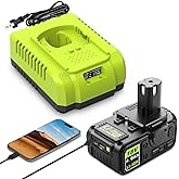 18V 4.0Ah Replacement Battery with USB and Charger Combo for Ryobi Battery Charger,Compatible with Ryobi 18 Volt Lithium-Ion ONE+ System P102 P103 P104 P105 P107 P108 P109 P190 P122 Cordless Tools