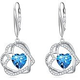 TOUPOP Heart Birthstone Earrings 925 Sterling Silver Double Heart Leverback Earrings Love You for Always and Forever Jewelry Anniversary Birthday Christmas Gifts for Women Wife Her