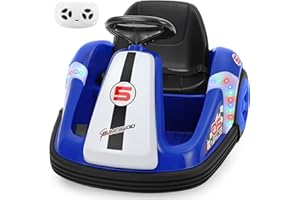 ELEMARA 12V Kids Bumper Car with Big Wheel, 2.2 Mph Max, Toddler Bumper Cars with Remote, Baby Bumping Toy Car with DIY Stickers,360 Degree-Spin, Music, Bluetooth,LED Lights, Blue
