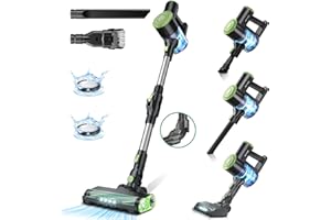 PRETTYCARELIFE Cordless Vacuum Cleaner, 6 in 1 Lightweight Stick Vacuum Self-Standing with Powerful Suction, 180° Bendable Wand Rechargeable Cordless Vacuum for Hardwood Floor (Green)
