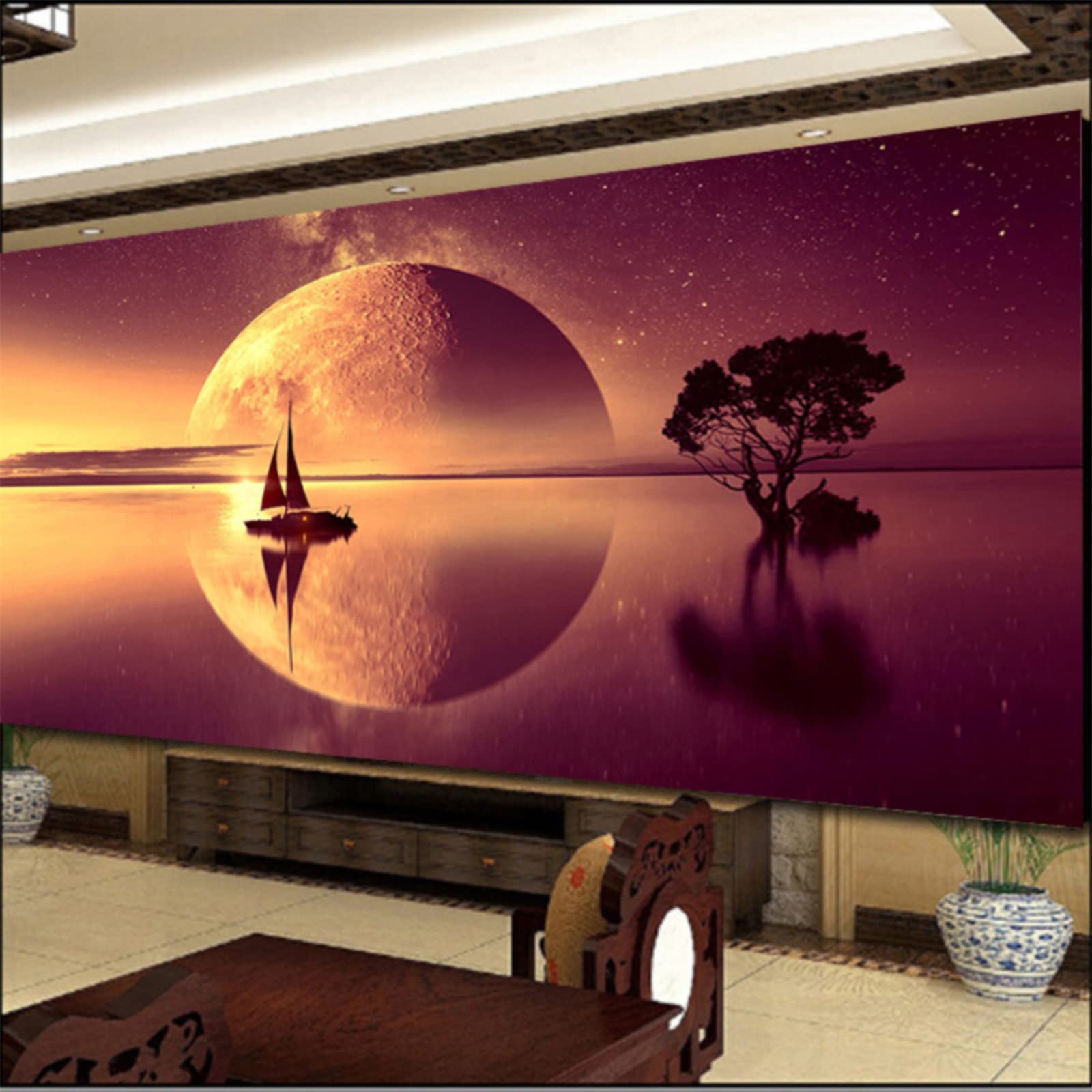 Diamond Painting XXL, Sunset Landscape DIY 5D Diamond Painting Pictures, Large Diamond Painting Kits, Painting by Numbers, Living Room Pictures Decoration (W, 80 x 40 cm)