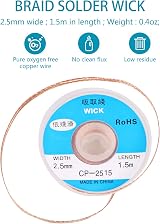 Desoldering Wick 2.5mm x 1.5m & Solder Sucker Pump Tool Blue view 2
