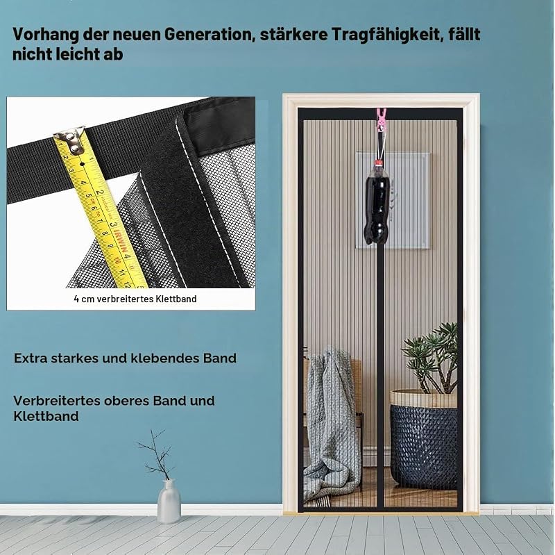 Fliegengitter Tür Magnet Insektenschutz, Verschiedene Größen, 90 x 210cm, Magnetvorhang ist Ideal für Balkontür Wohnzimmer und Terrassentür, Kinderleichte Klebemontage Ohne Bohren, Reines Grau