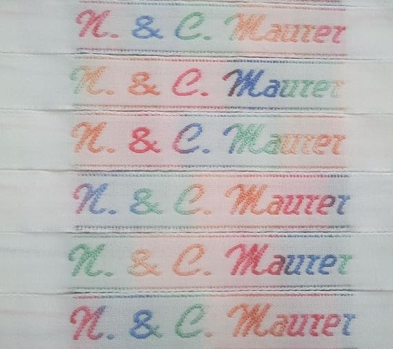 50 NAMENSETIKETTEN Wäscheetiketten 10mm Etiketten Textil hochwertige Kleidungsetiketten in allen Farben des Regenbogens geweb