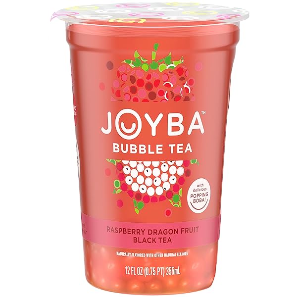 JOYBA RASPBERRY DRAGONFRUIT FLAVORED BLACK BUBBLE TEA, 12 FL OZ CUP