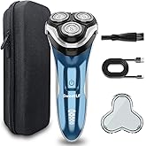 Waterproof Men’s Electric Shaver with Travel Case, Powerful & Quiet, Type C Fast Charge (60min Charge, 120min Use), Precision Trimmer (Blue)