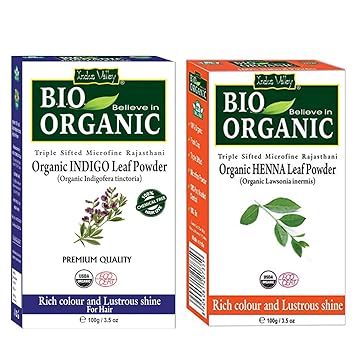 Indus Valley 100% Organic Henna And Indigo Powder Pack Of 2 - 200Gm