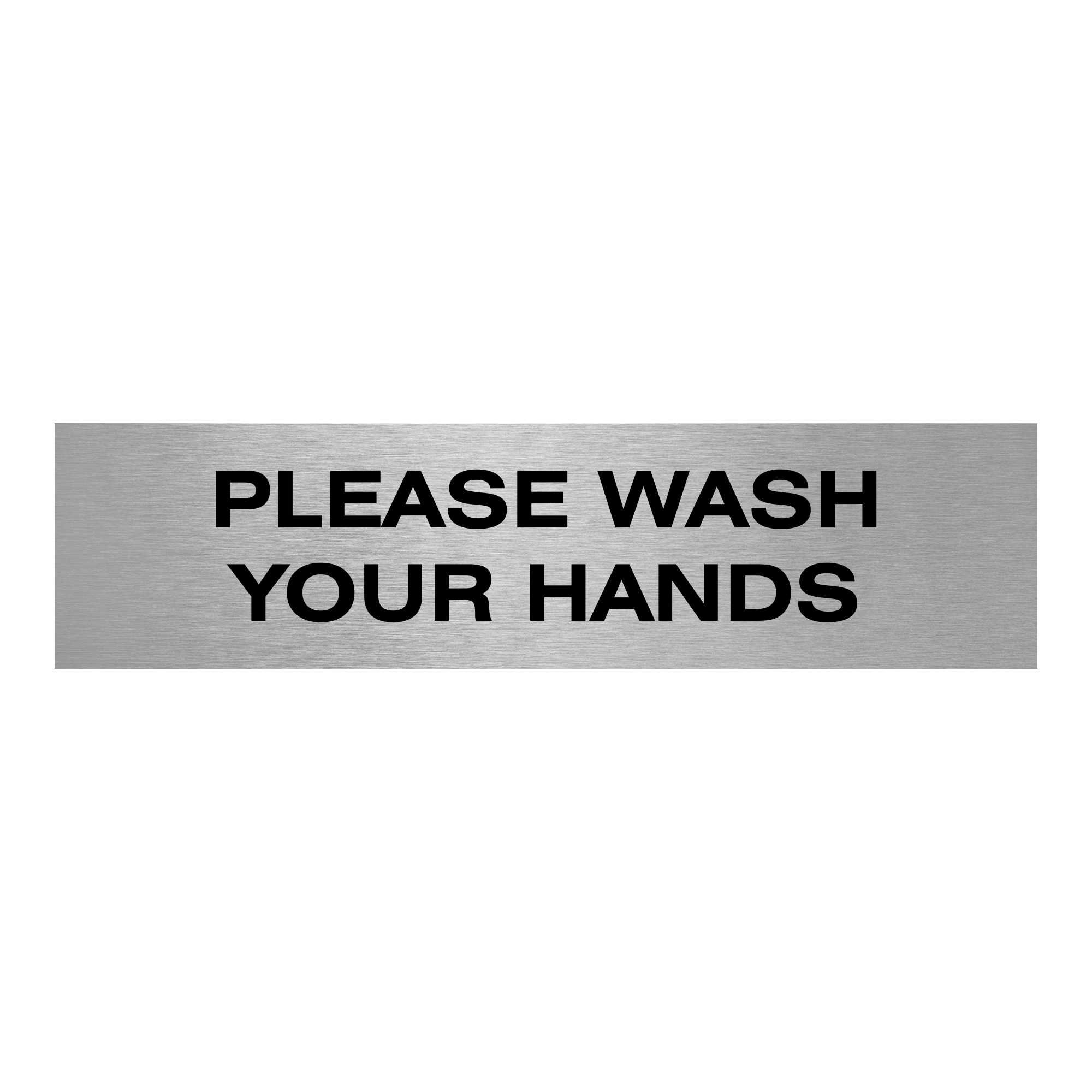 Slimline Aluminium Please Wash Your Hands Sign from ViroDisplay® – Rigid Brushed Silver Aluminium 200 x 50mm – Durable Printed Surface – Self-Adhesive Fixing