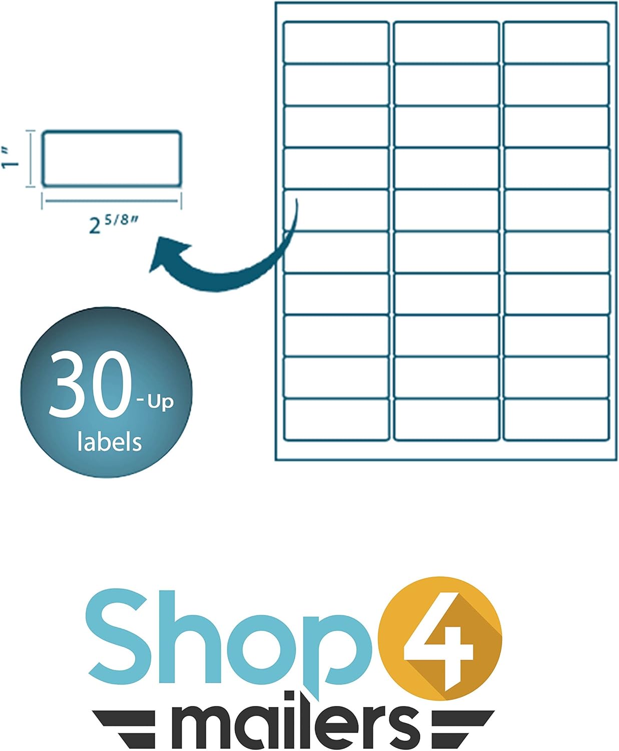 Shop4Mailers 30-Up White Shipping Labels - 1" x 2 5/8" - 100 Sheets - 3, 000 Count Labels : Office Products