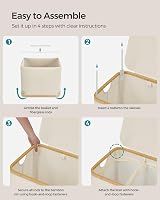SONGMICS 130L Laundry Basket with Lid 2-Section Collapsible Cream White view 8