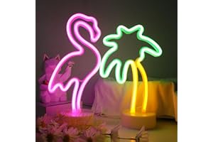 VOCAON Flamingo and Green Palm Tree Decoration Neon Signs Light Wall Decor USB/Battery Powered Neon Lights for Bedroom Girls 