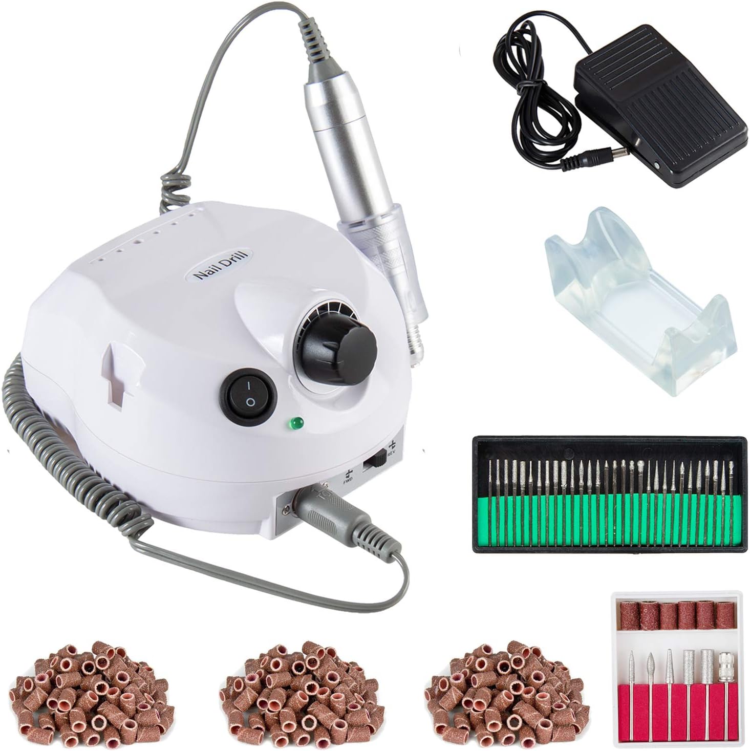 30000 RPM Acrylic Electric Nail Drill File Pedicure Manicure Machine Drill Bits Kit Set with Sanding Bands Accessories E File to Remover Acrylic Gel Polisher Tools(White)