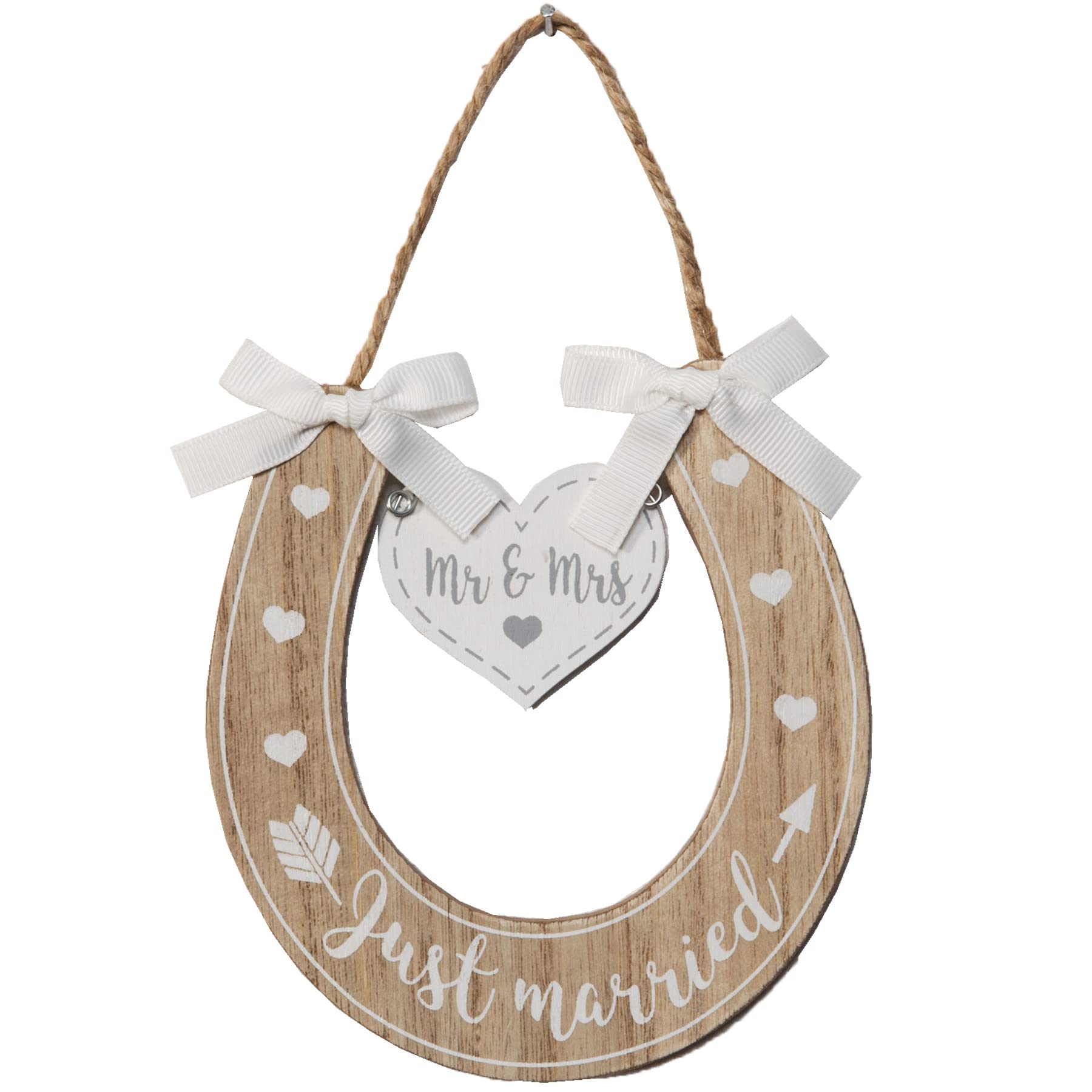 Widdle Gifts Wedding 'Mr & Mrs' 'Just Married' Wooden Horseshoe with Hearts 1192