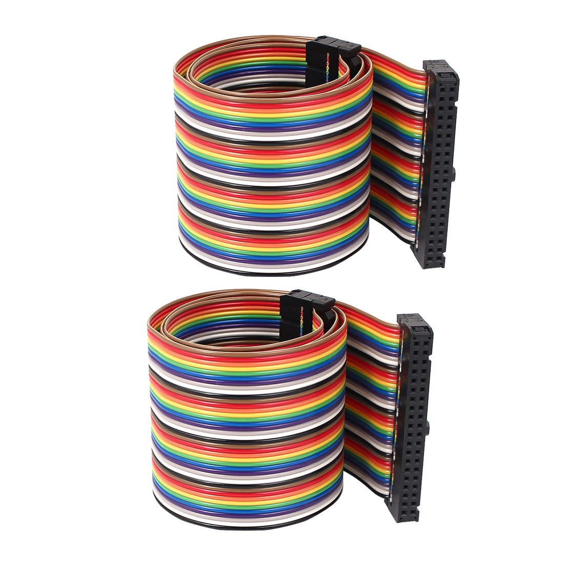 Sourcingmap 50cm 40 Pin 40 Way F/F Connector IDC Flat Rainbow Ribbon Cable 2pcs