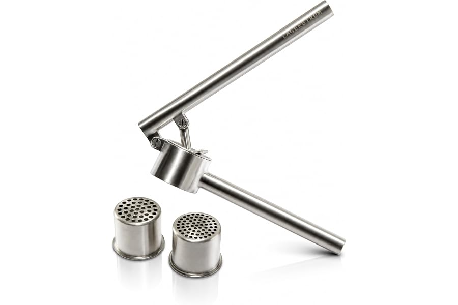 Lagerstrom Heavy Duty Garlic Press, 100% Stainless Steel | Garlic Mincer & Crusher with Two Interchangeable Baskets for Fine & Coarse Prep, Extra Durable Construction & Dishwasher Safe