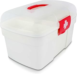 Grinscard Medizinkoffer Tragbar mit Einlegefach - 27 x 18 x 17 cm - Medizinbox Medikamente Aufbewahrung und Transport