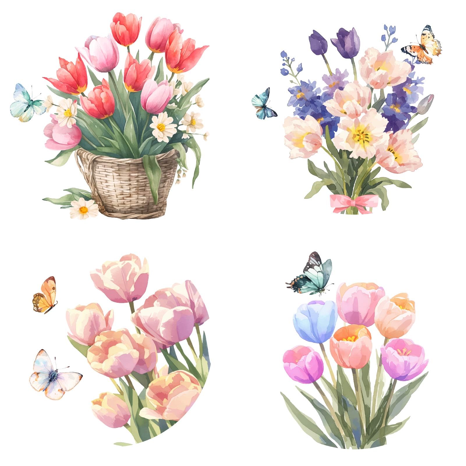 GORGECRAFT 4 Styles Tulip Window Decals Spring Summer Flower Glass Stickers Decal Decorations Anti-Collision Alert Cling for Sliding Door Prevent Stop Birds Dogs Pets Strikes Home Decor 16x16cm