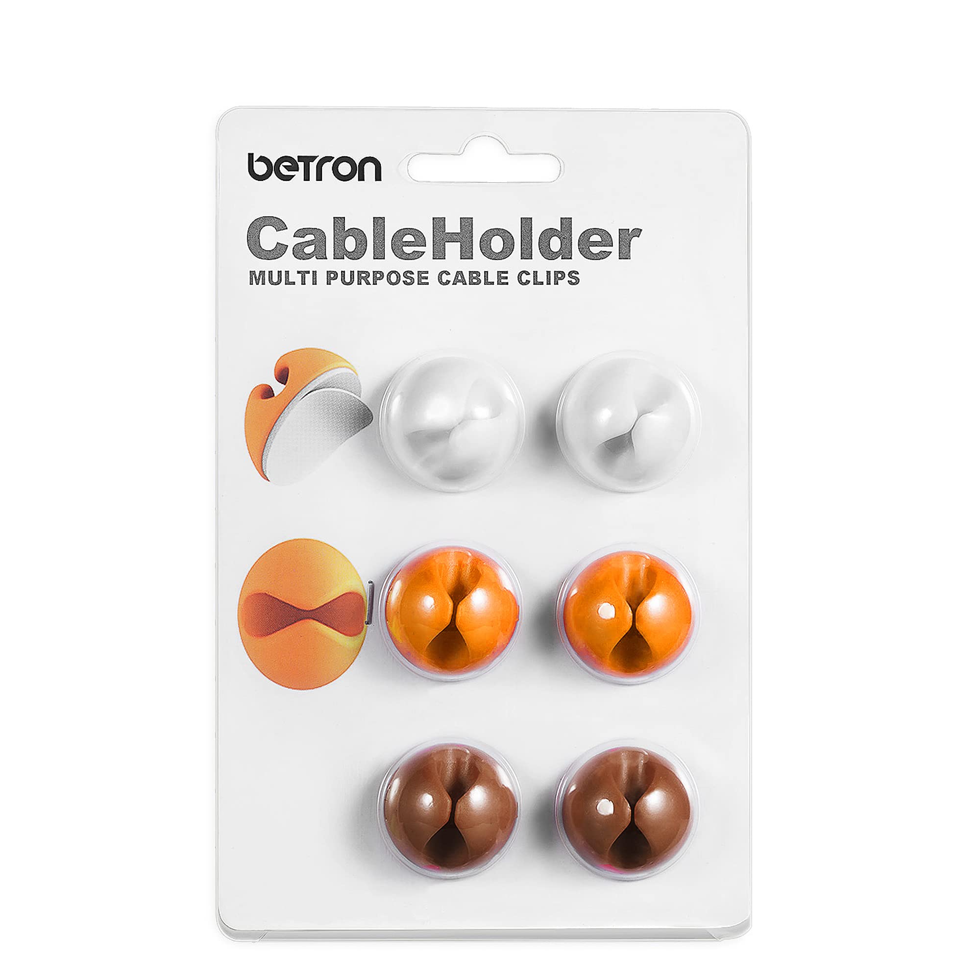 Betron 6 Pack Silicon Cable Holder Clips Self-Adhesive Cord Organiser for Desk and Home