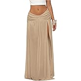 OYOANGLE Women's Ruched Slit Thigh Ruffle Maxi Skirt A Line Flared Mesh Sheer Long Skirts