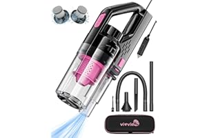 vioview Pink Car Vacuum Cleaner, Handheld Car Vacuum with Attachments, 15 Ft Cord and Bag, High Power Portable Vacuum Cleaner for Car Interior Accessories Cleaning