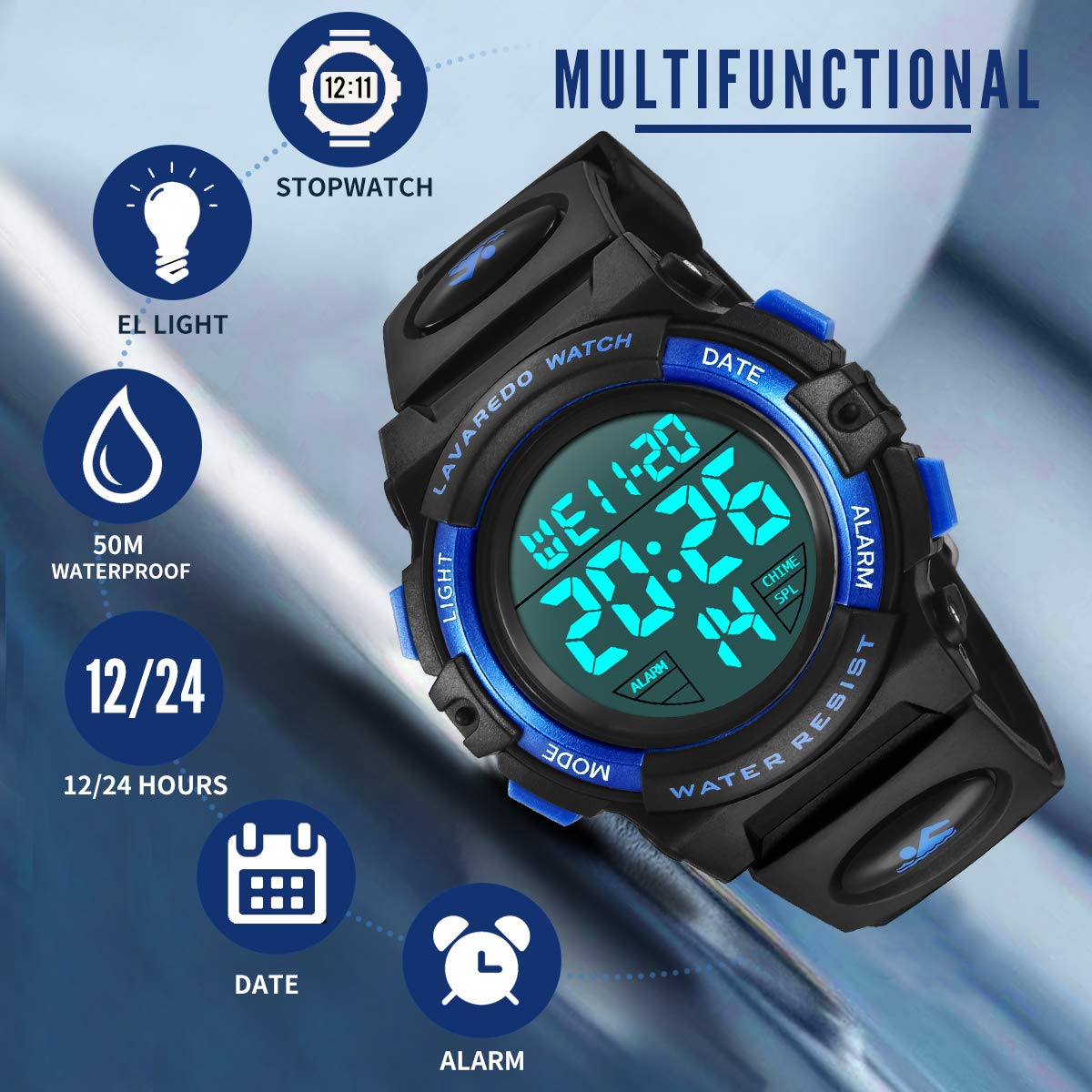 NN BEN NEVIS Boys Watch, Kids Digital Watch for 5-15 Year Sport Outdoor Multifunction Chronograph 50M Waterproof Alarm Calendar, Kids Watch with Colorful Backlight