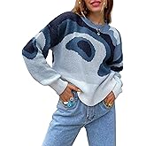 MISSACTIVER Women Casual Knitted Mock Neck Sweater Print Colorblock Long Sleeve Loose Fit Pullover Knitwear