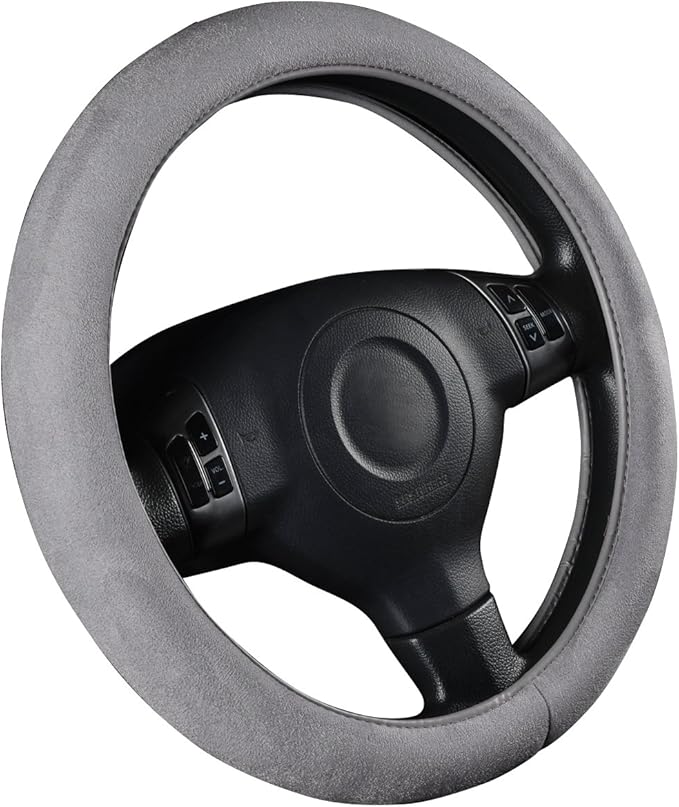 BDK SW-237-GR Memory Foam Gray Grip Grab Stress Relief Steering Wheel Cover for Car SUV Truck Van-Standar 15 Inch