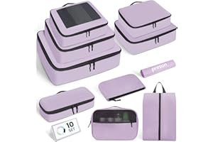 PREZON Packing Cubes for Travel | 10 Set Purple|Durable Luggage Organizer 4 Size(Extra Large, Large, Medium, Small),Comprehensive Cubes for Toiletry,Underwear, Shoe,Travel Essentials,Efficient Women Gifts