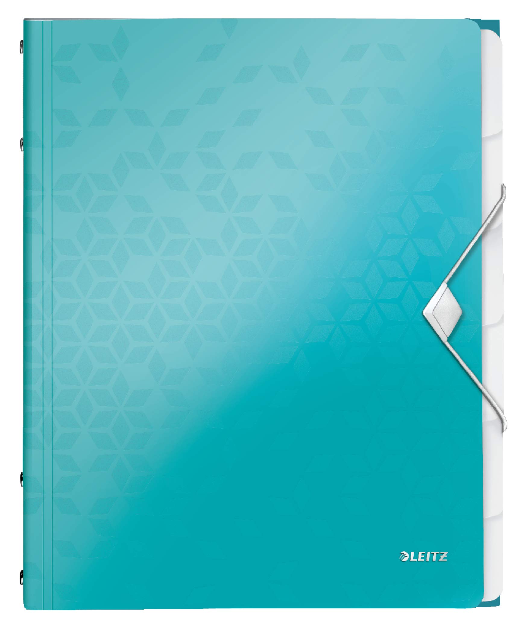 Leitz A4 Divider Book, Holds Up to 200 Sheets, Integrated Index with 6 Compartments, Elastic Closure, Metallic Ice Blue, WOW Range, 46330051
