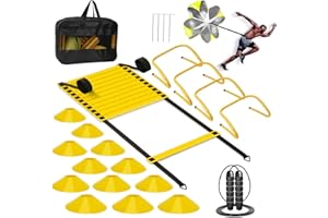 YGORTECH Agility Ladder, Speed Training Equipment Set - 4 Agility Hurdles, 20ft Speed Ladder, Running Parachute, 12 Disc Cone
