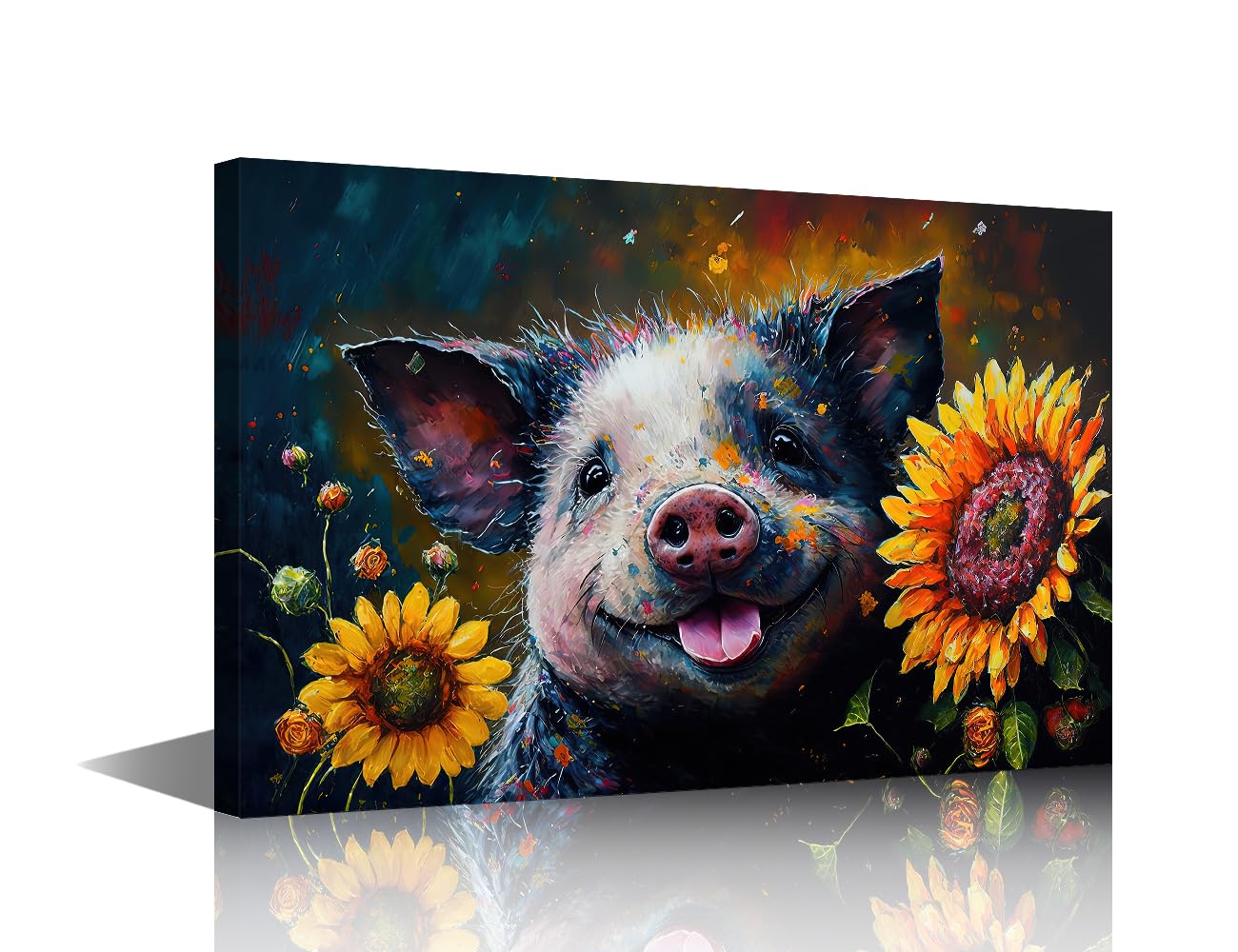 TISHIRON Little Piglet Animal Wallpaper Canvas Wall Art Cute Animal Piglet in Spring Flower Gardens Picture Prints for Children Room Wall Decor Stretched Ready to Hang 18 x12Inch