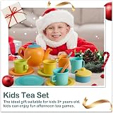 AOLEVA Kids Plastic Tea Set Pretend Play 1 Teapot 4 Cups 4 Spoons 1 Sugar Bowl view 6