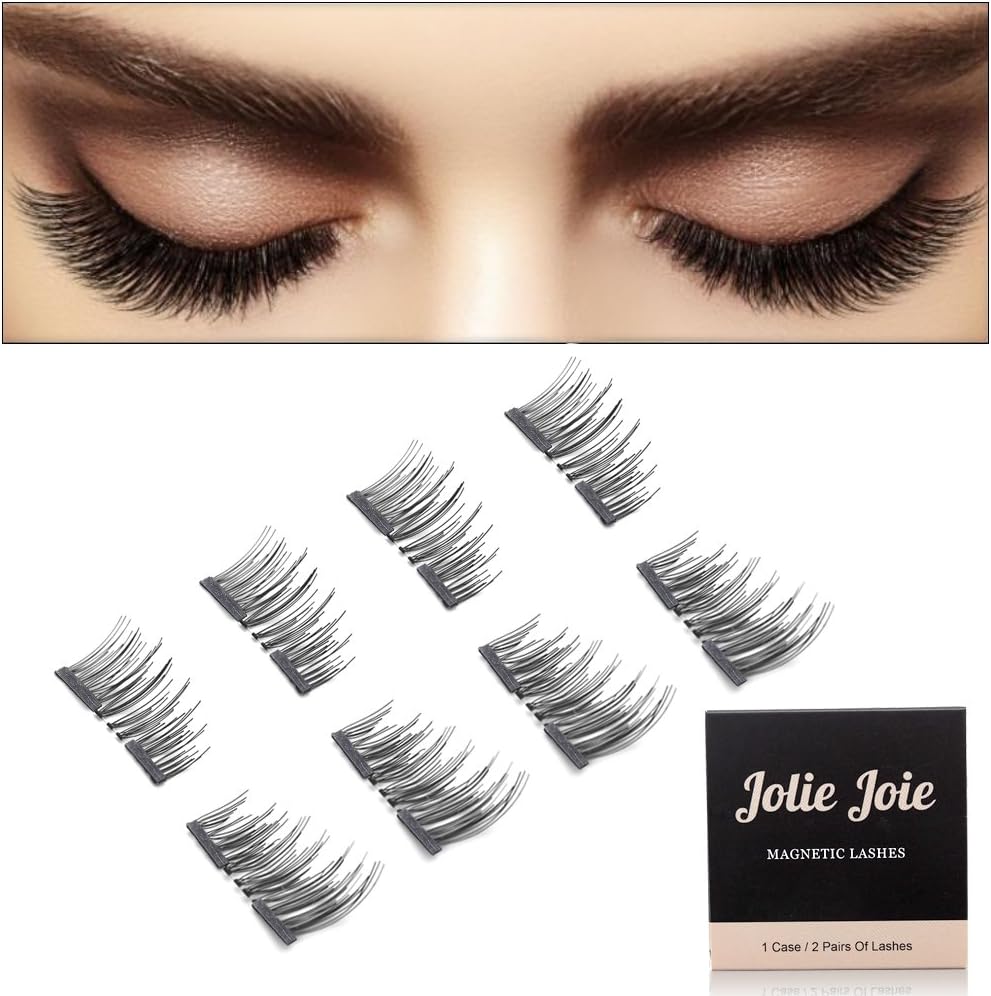 [2 Pairs/8 Pieces] Upgraded Half Eyes Dual Magnetic Eyelashes, Premium Reusable Glueless False Lashes, Easy to Apply and Comfortable to Wear