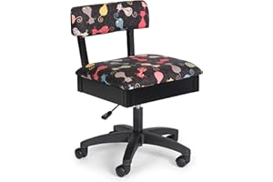 Arrow Sewing HCAT Adjustable Height Hydraulic Sewing and Craft Chair with Under Seat Storage and Printed Fabric, Black Cat Fabric