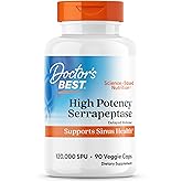 Doctors Best High Potency Serrapeptase, Supports Sinus Health 120,000 SPU, Non-GMO, Vegan 90 Veggie Caps