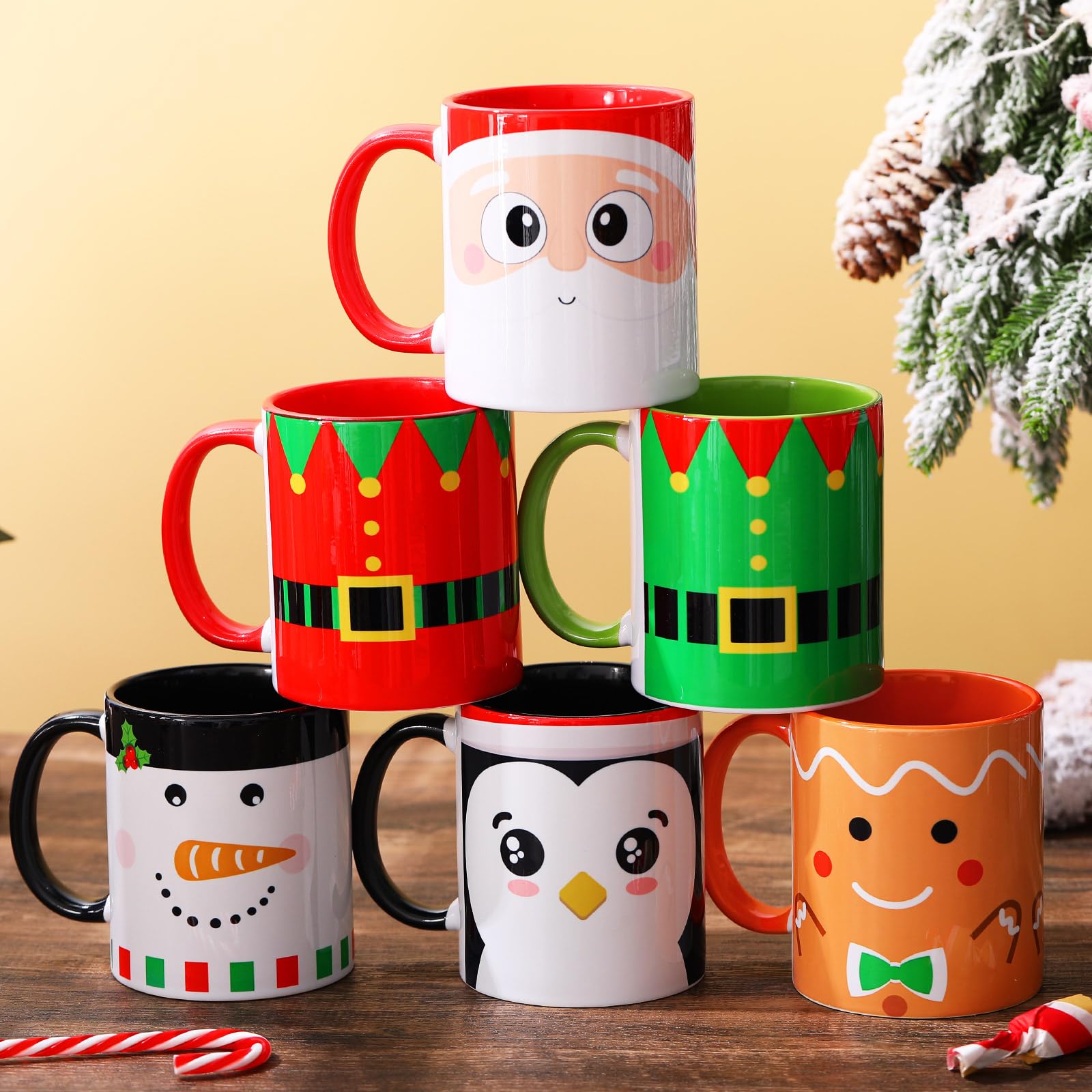 Photo 1 of ***MISSING PARTS***
(3/3 Broke, Santa, Green Elf, and GingerBread Man left)........Sliner 11 oz Christmas Coffee Mug Set in 6 Funny Themed Designs, Novelty Holiday Party Cups for Table Decorations, Xmas White Elephant Gifts for Women Men