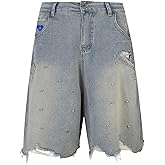 Aelfric Eden Bermuda Jorts Rhinestone Application Jort Summer Baggy Denim Shorts Wide Leg Loose Fit