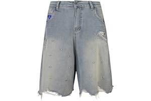 Aelfric Eden Bermuda Jorts Rhinestone Application Jort Summer Baggy Denim Shorts Wide Leg Loose Fit