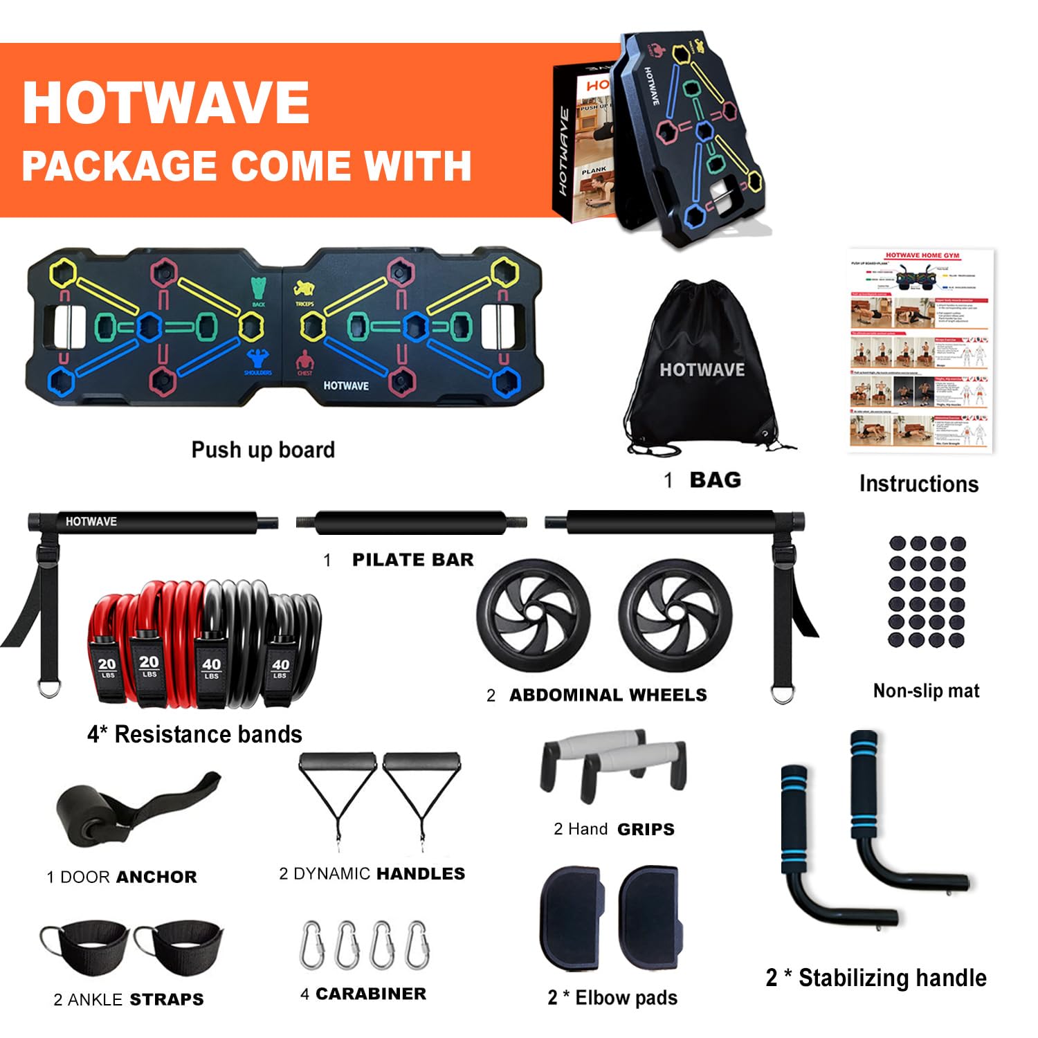 HOTWAVE Push Up Board, Portable Pushup Board for Men, Foldable Push-up Board, Multifunctional Push Up Board 20 in 1 at Home Gym, Pushup Handles for Chest Muscle Exercise Strength Training Equipment