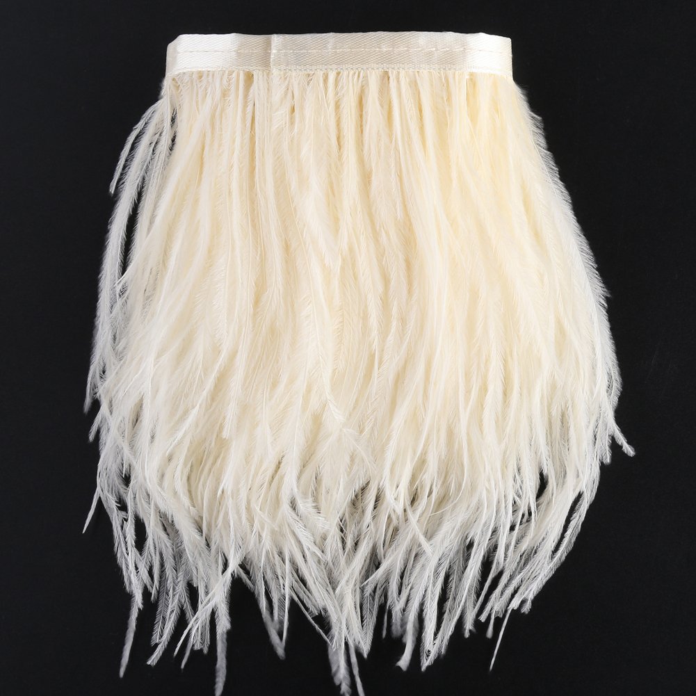 2 Yards Ostrich Feathers Fringe Trims - for Dress Sewing Crafts Costumes Decoration (Beige) โ image 1