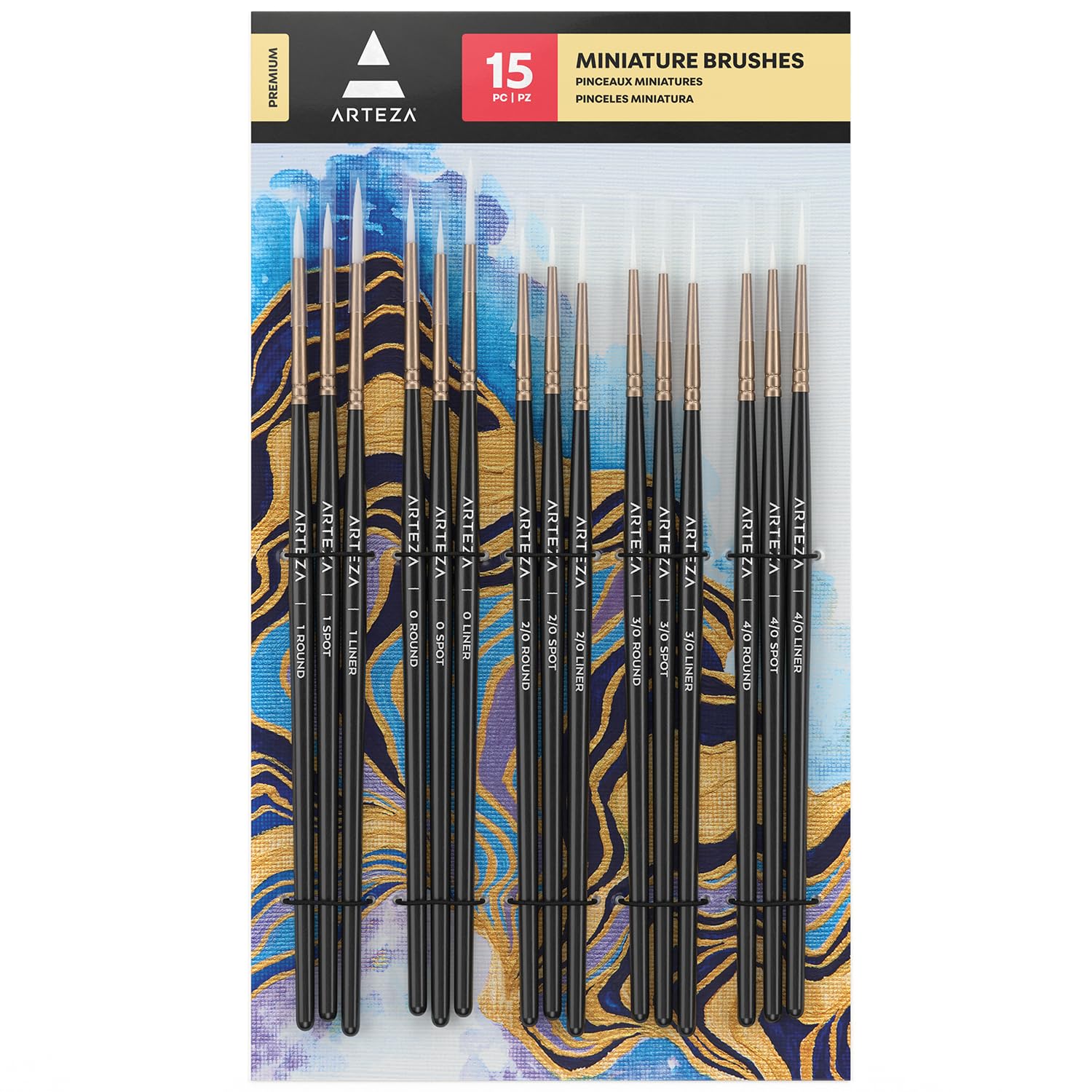 Arteza Small Paint Brushes, Set of 15, Fine Paint Brush Pack for Model Painting and Canvases, Thin, Synthetic Bristles for Details, Sharp Lines, Shading, and Pumpkin Decorating