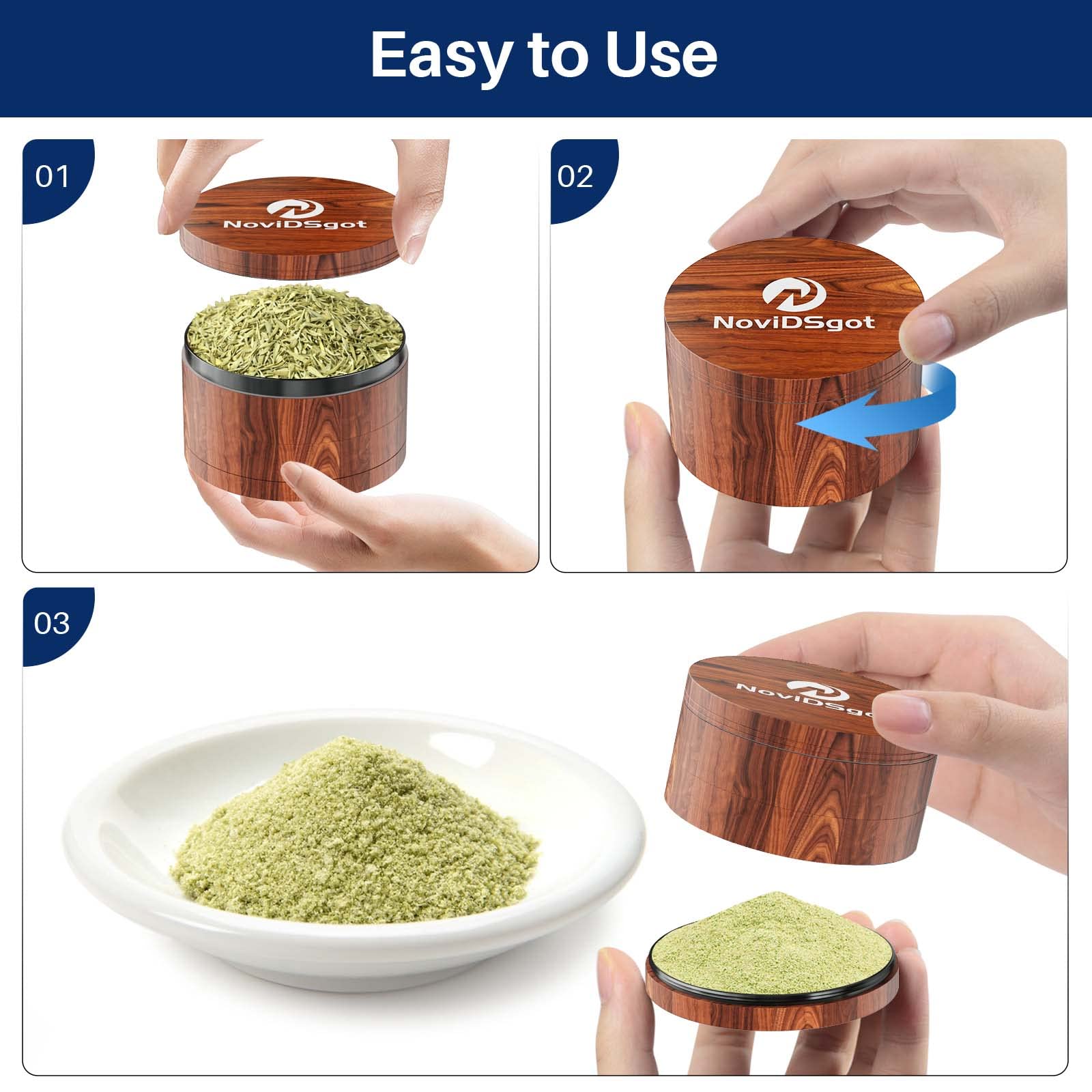 Spice Grinder 3.0 Inch, Large 3'' Grinder, Wooden Brown