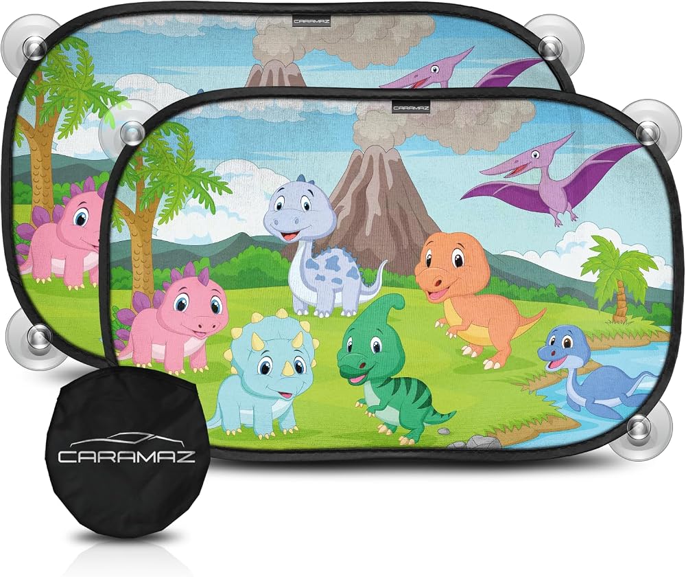 CARAMAZ Car Window Shades for Baby 51x31 cm Pack 2 Dino UV Protection