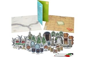 WANDERERS EMPORIUM Solid DND Battle Mat Starter Kit | 24" x 24" Double Sided | Dry Erase with Grid | + Bonus 57x Terrian Minis with Bases | Foldable Maps (6 Battle Map Bundle + Terrain Pack)