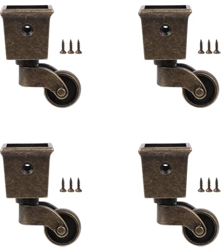 Semetall 4-Pack Swivel Caster Wheels – Bronze Square Cup Furniture Casters, 150kg Load Capacity, 360° Rotation, With Screws – For Piano, Sofa, Table, And Cabinets