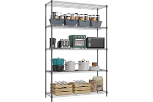 M MZG MZG 1750 lbs 5 Tier Storage Rack Metal Wire Shelving Unit, Storage Standing Household Shelf Organizer for Kitchen Pantry Closet Garage Basement Utility Room, Black 15.8" D x 45.3" W x 70.4" H