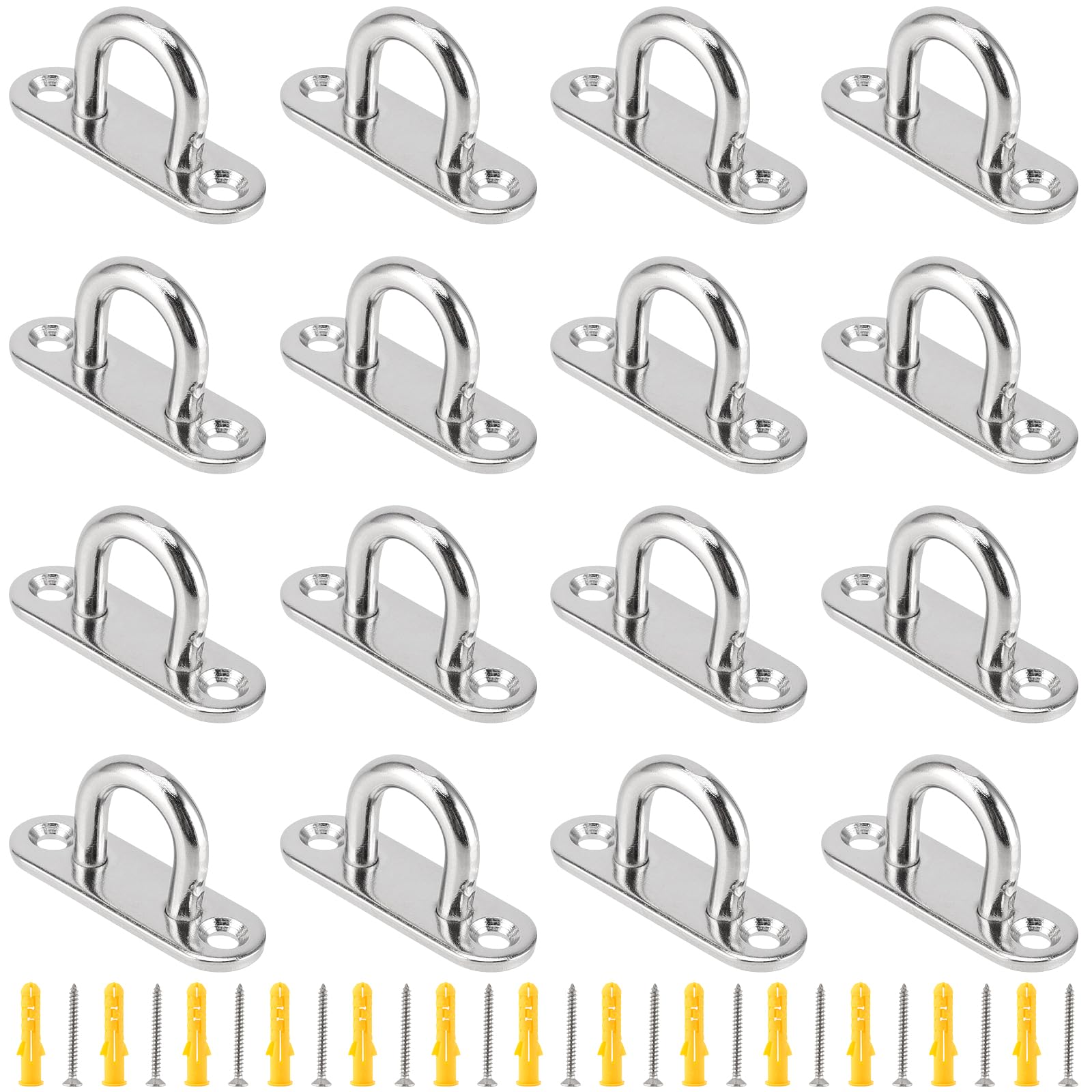 NAMYEUT Pack of 16 Stainless Steel Eyelet Plates, Small, Eye Plate, Wall Eyelets, Eyelets Holder, Stainless Steel Cover Plate with 32 Screws, 38 mm Long for Sun Sail Ceiling Mounting