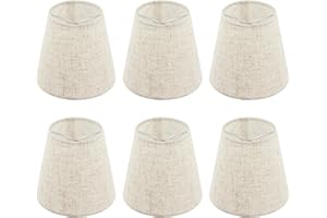 LNRUEG Set of 6 Chandelier Lamp Shades 5 Inch, Mini Barrel Lampshades Clip On for Table Lamp Wall Lamp Replacement, Natural Linen Mini Lamp Shade, 3.5x5x5.5in (Top Height Bottom)