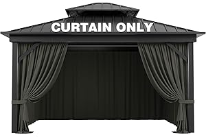 Pakunoda Outdoor Gazebo Curtain Replacement Universal 4-Panel Sidewalls 10' X 12',Outdoor Patio Waterproof Privacy Curtain with Double Zipper for Patio, Canopy, Garden, and Backyard (Curtain Only)